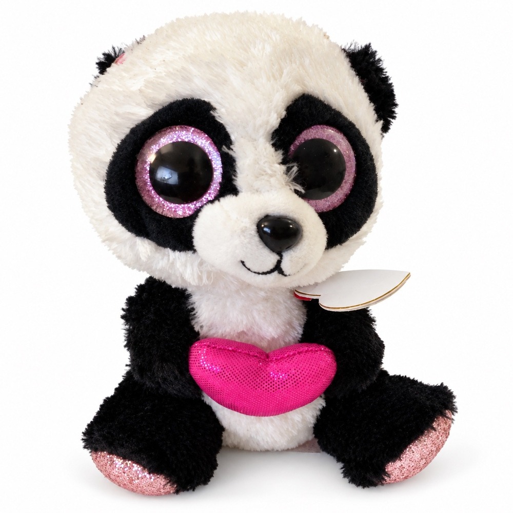 Ty Beanie Boos Bamboo Panda Plush Pink Heart Glitter Eyes Stuffed Animal 6 inch